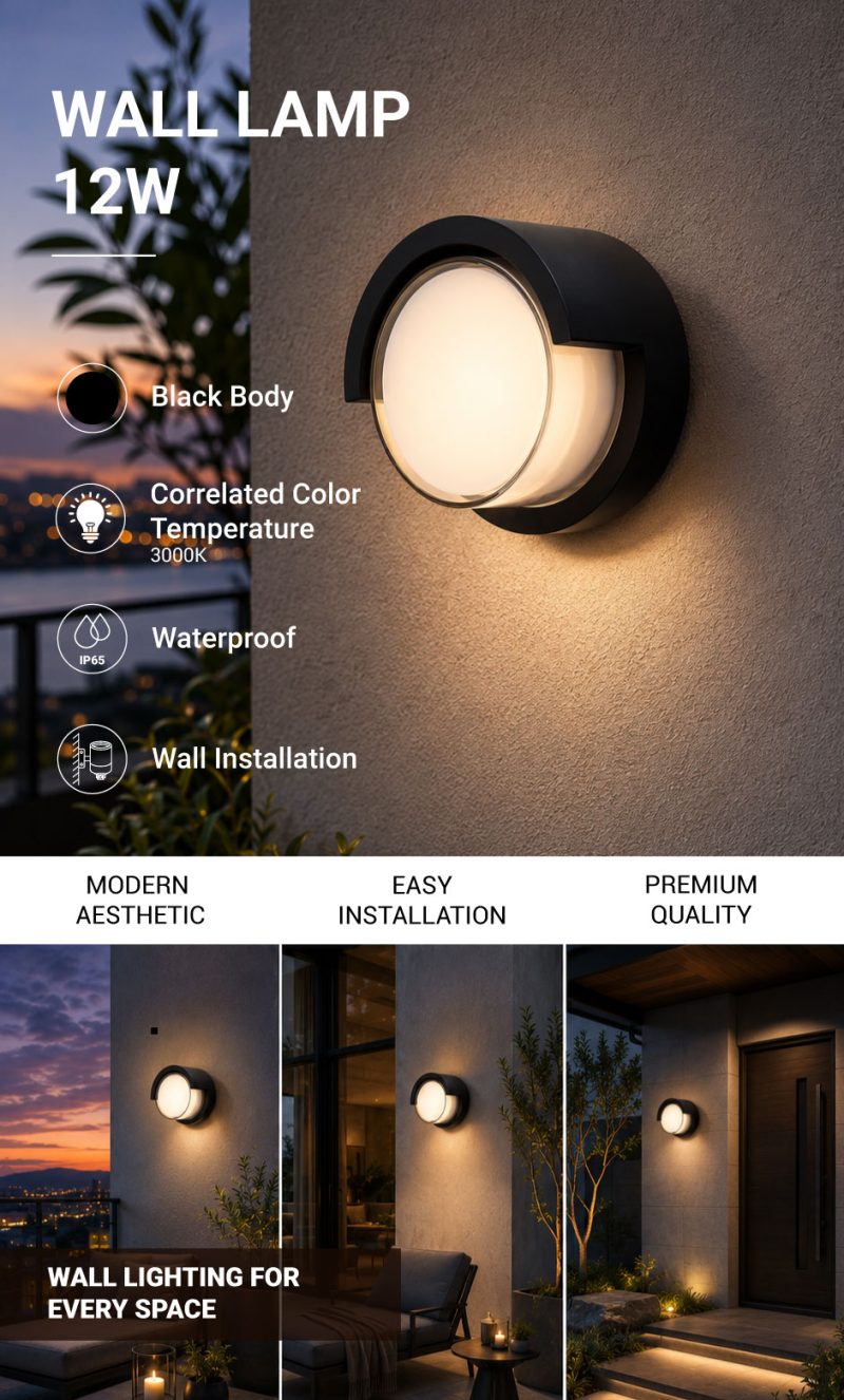 Optonica LED Wandlampe Rund Schwarz
