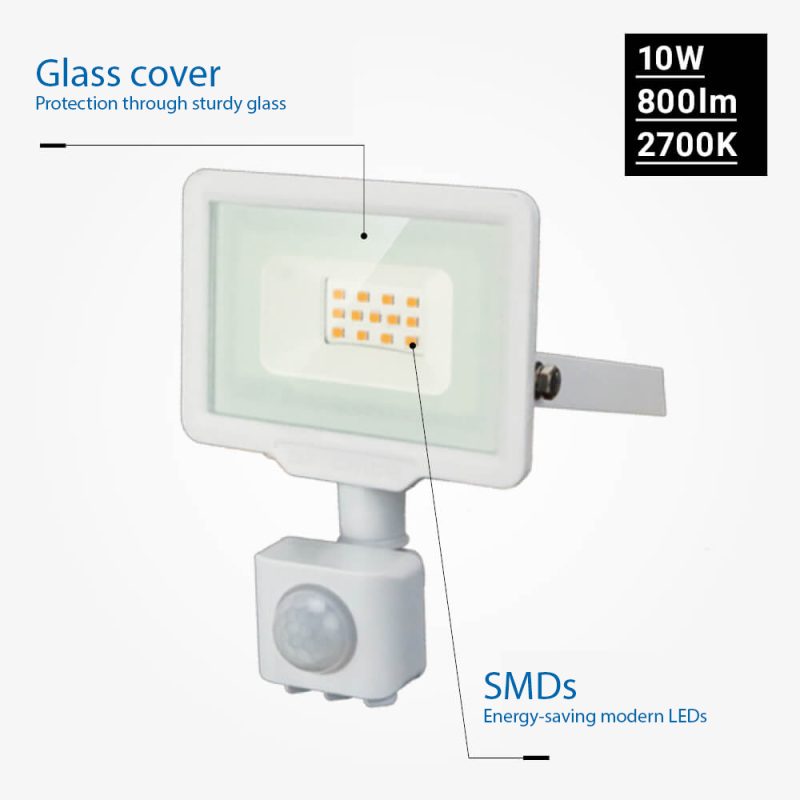 Optonica LED SMD Floodlight White City Line With PIR Sensor