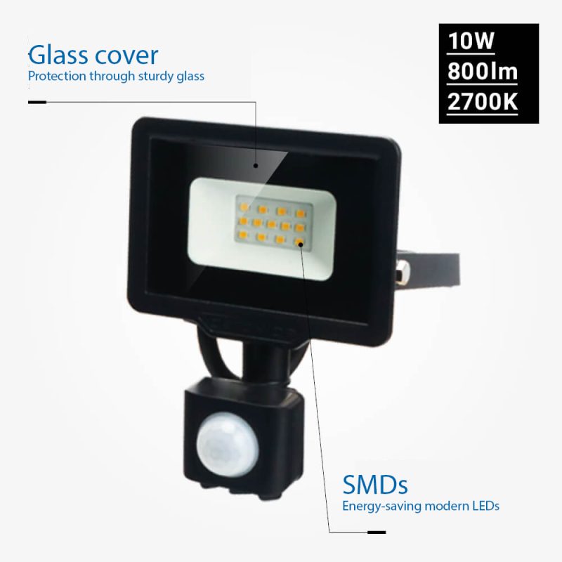 Optonica LED SMD Floodlight Black City Line With PIR Sensor