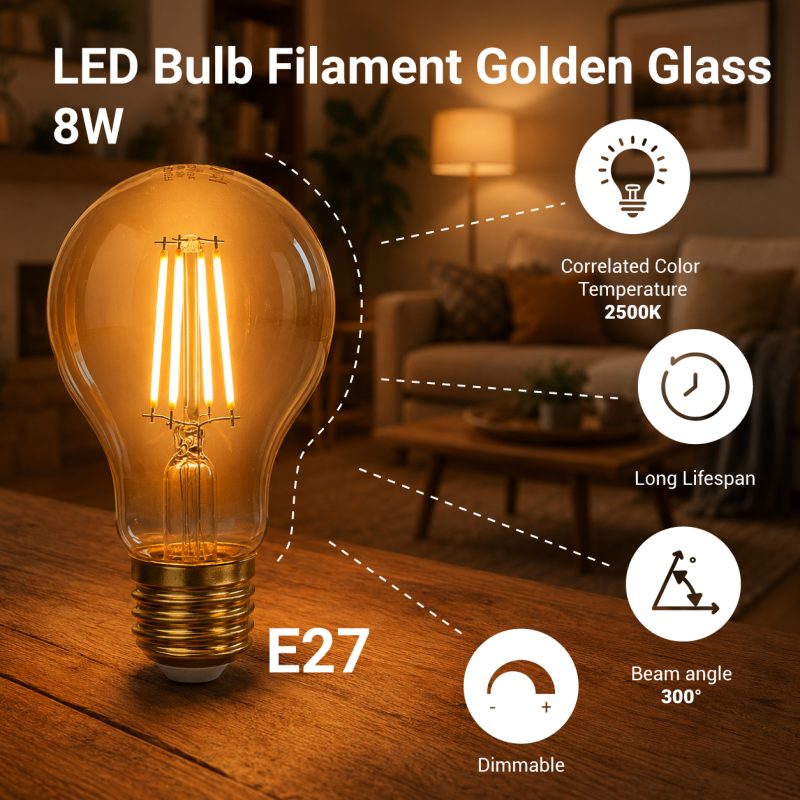 Optonica LED Bulb A60 8W Filament Golden Glass Dimmable