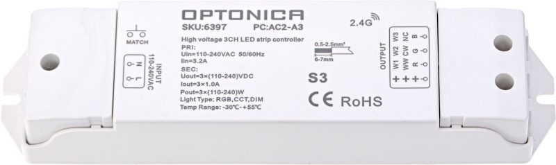 Optonica RGB/CCT/Dimming 3 Channel High Voltage LED Strip Controller