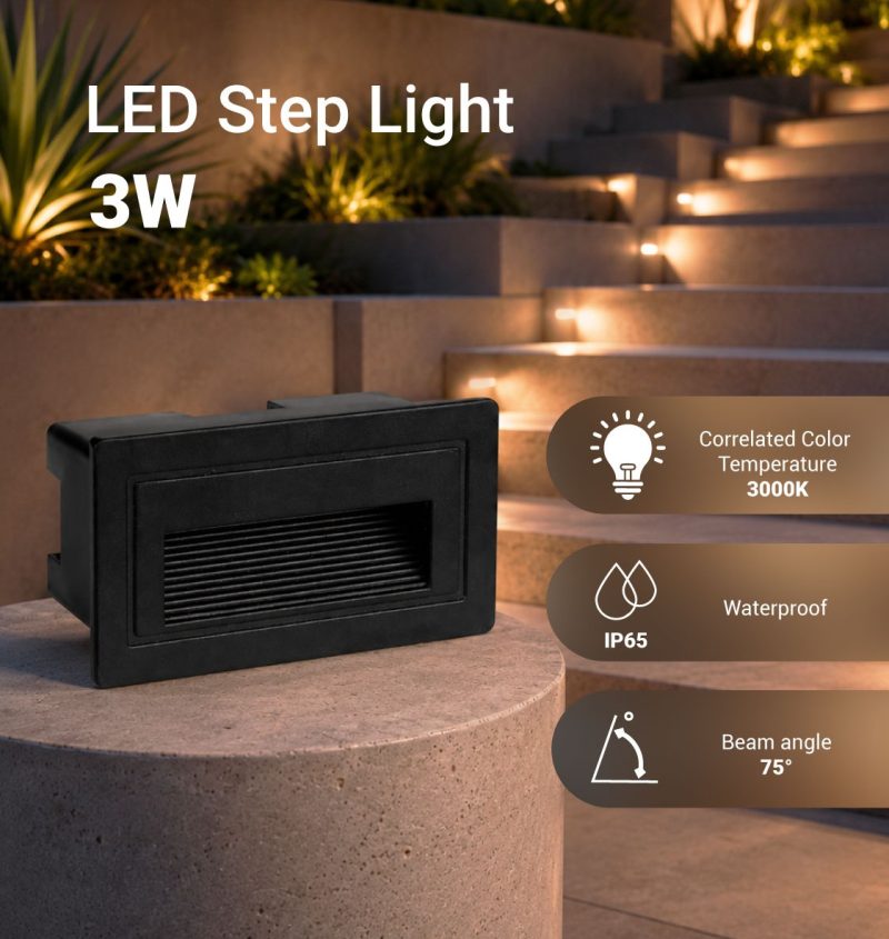 Optonica LED Step Light SQUARE BLACK 3W IP65