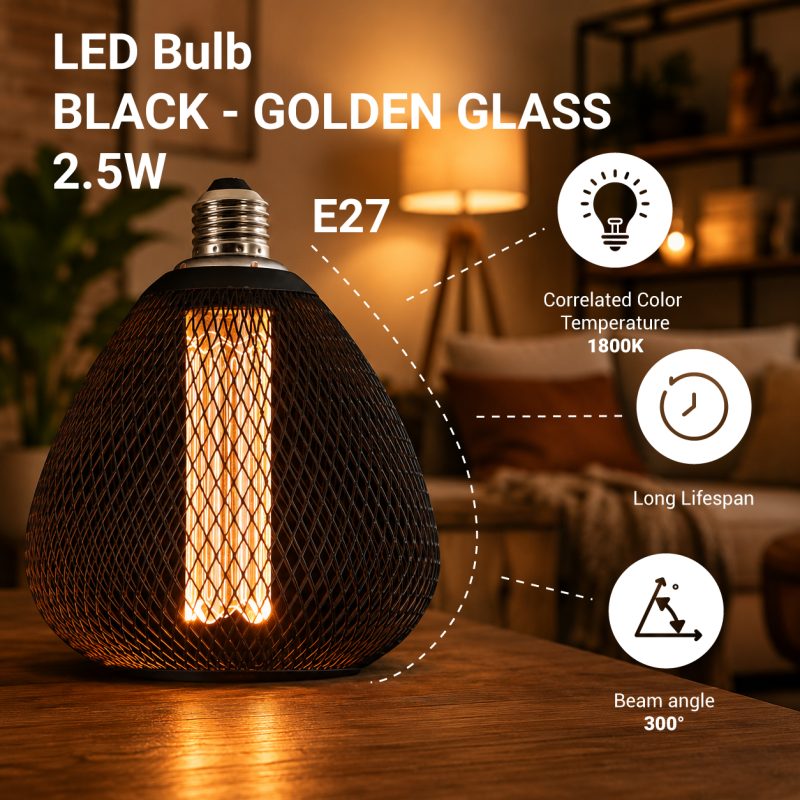 Optonica LED Bulb E27 2.5W BLACK - GOLDEN GLASS