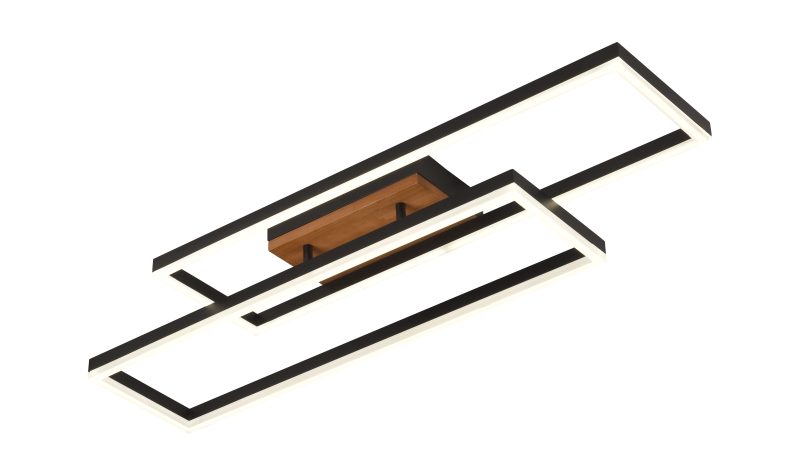 Optonica LED Ceiling Light 86W Black/Wood Body CCT + Remote Control