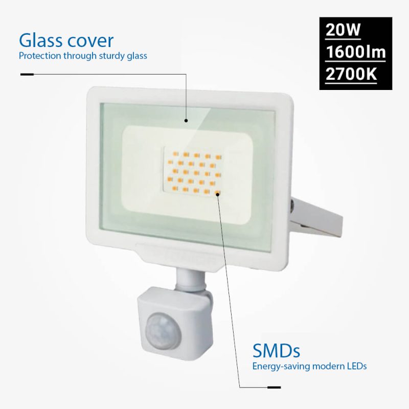 Optonica LED SMD Floodlight White City Line With PIR Sensor