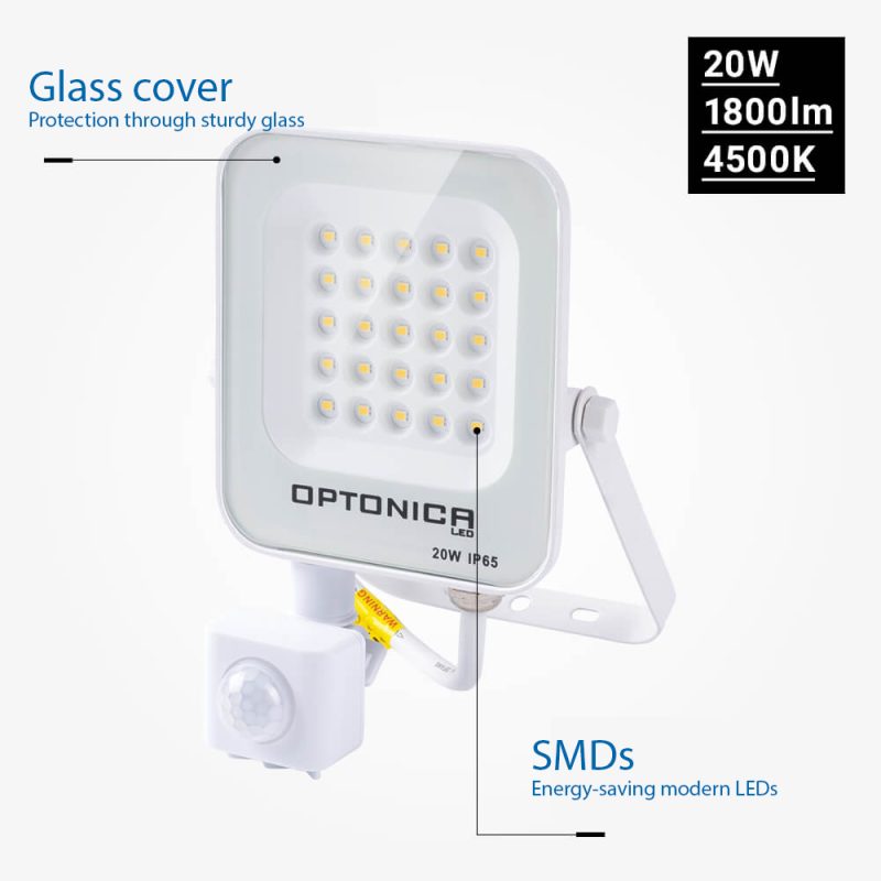Optonica LED SMD Floodlight White Body IP65 With Sensor