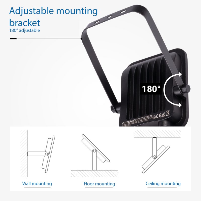 Optonica LED SMD Floodlight Black Body IP65 With Sensor