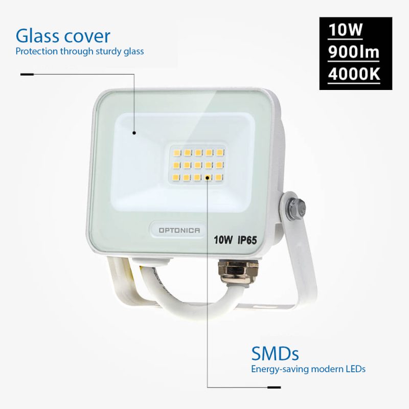 Optonica LED SMD Floodlight White Body IP65 with 15 cm Cable