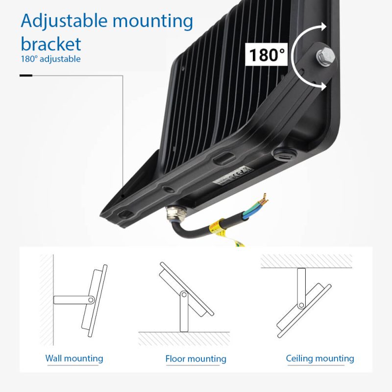 Optonica LED SMD Floodlight Black Body IP65 with 15 cm Cable
