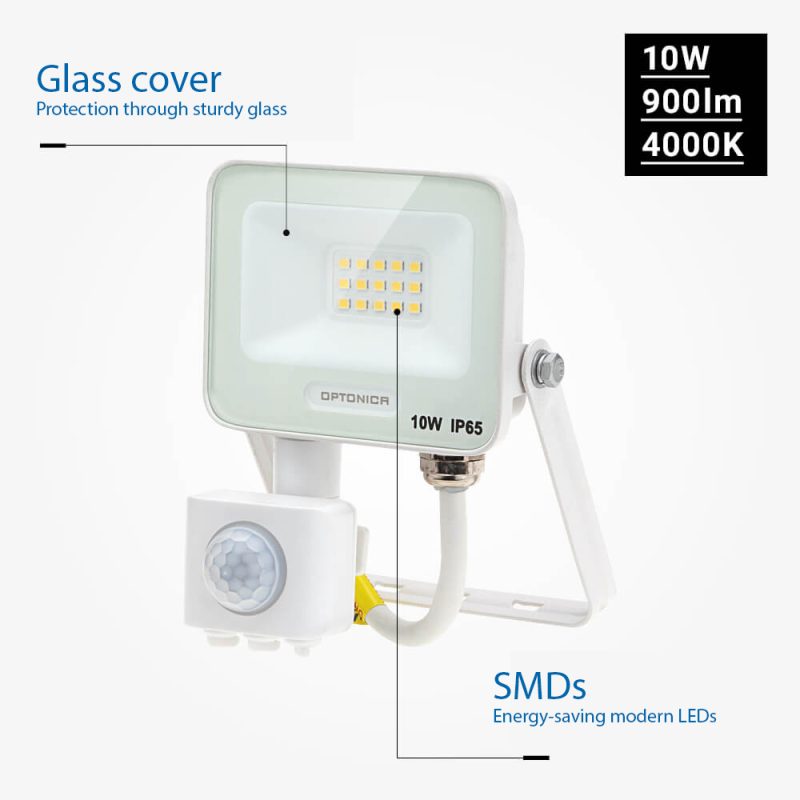 Optonica LED SMD Floodlight IP65 White Body with Sensor