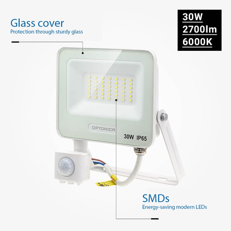 Optonica LED SMD Floodlight IP65 White Body with Sensor