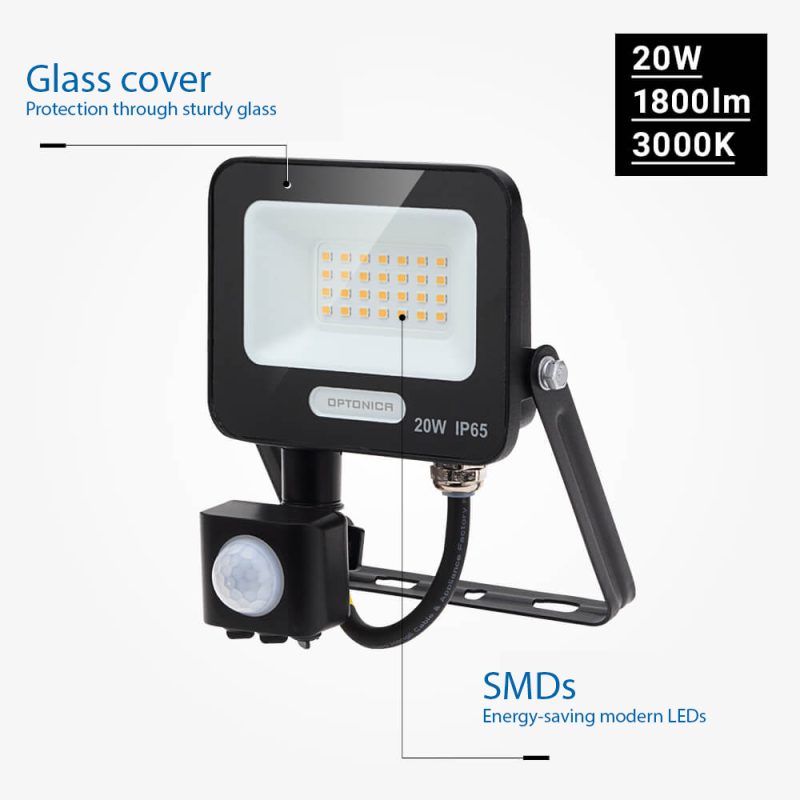 Optonica LED SMD Flutlicht IP65 Schwarz mit Sensor