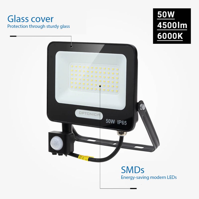 Optonica LED SMD Floodlight IP65 Black Body with Sensor