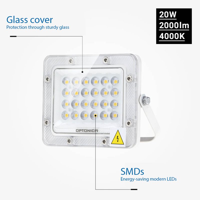 Optonica LED SMD Floodlight White Body IP65 - LUMILEDS Chip