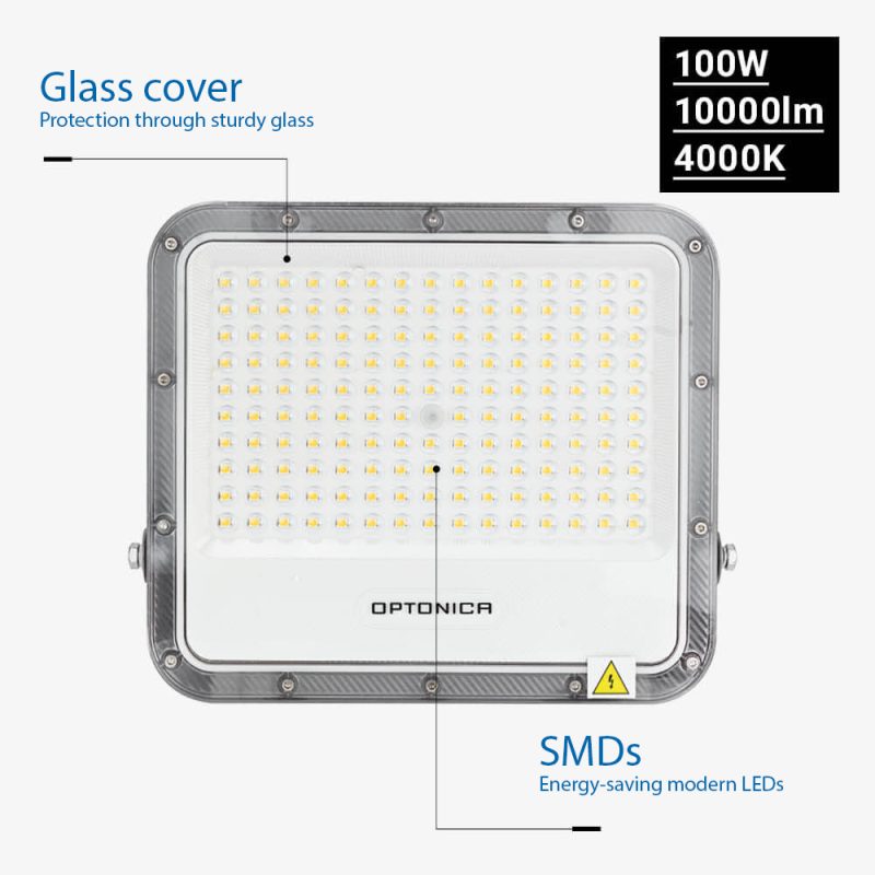 Optonica LED SMD Floodlight 100W Grey Body IP65 with 100cm Cable