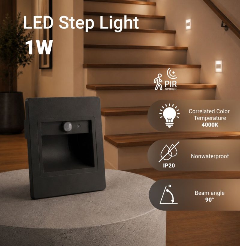 Optonica LED Step Light Square 1W 4000K IP20 Grigio + Sensore