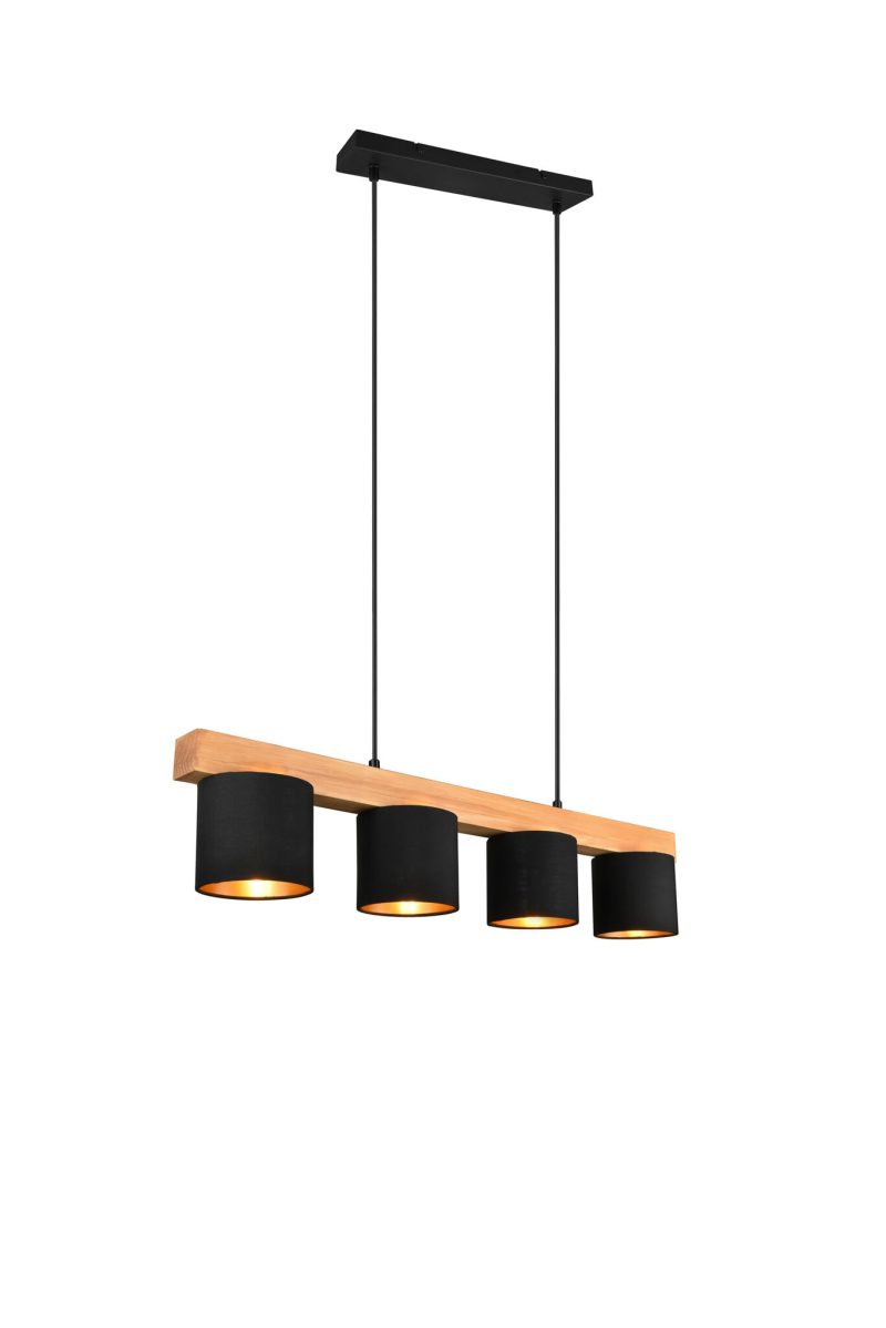 Trio Lighting Lampada a sospensione Cameron legno 4xE14 nero e oro