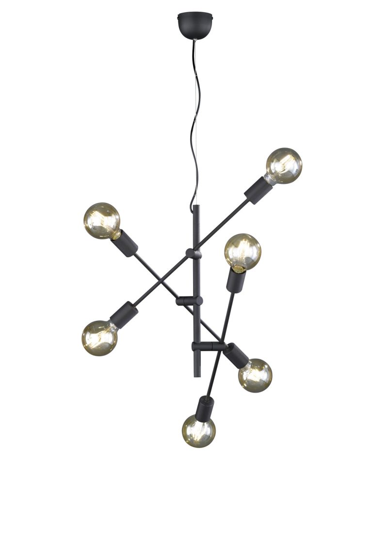 Trio Lighting Lampada a sospensione Cross 6xE27 asimmetrica girevole nero opaco