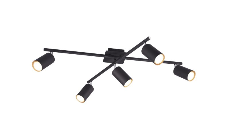 Trio Lighting Lampada da soffitto asimmetrica nera opaca rotante 5xGU10