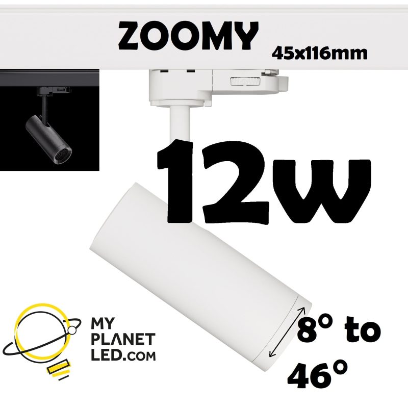 Zoomy Hyrwell 12W directional spotlight with rotating lens from narrow 8° beam to 46° wide
