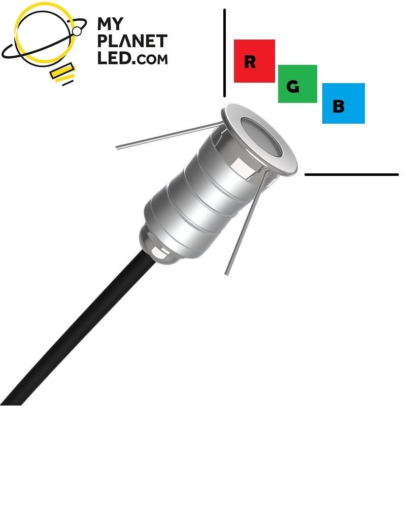 Ylstar Wasserdichter, farbiger IP67-Einbaustrahler, 24 mm außen und 20 mm Lochgröße (RGB)