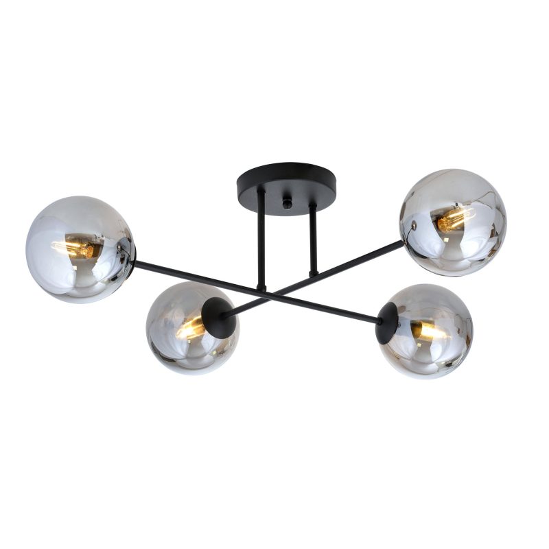 Emibig Lampada da soffitto media nera con bulbi in vetro fumé 4x E14