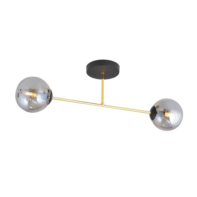 Emibig Piccola lampada da soffitto nera con bulbi in ottone e vetro fumé 2x E14