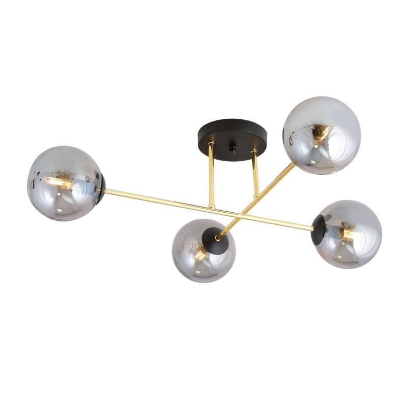 Emibig 4 lampes E14 plafonnier élégant en laiton avec ampoules noires et fumées