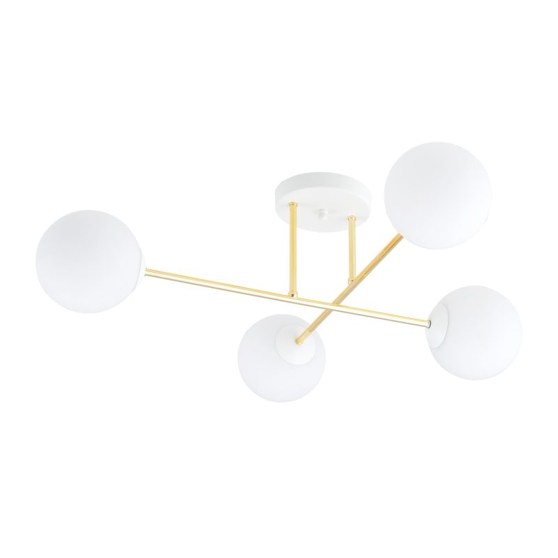 Emibig 4 lámparas E14 elegante plafón de latón con bombillas de vidrio blanco y esmerilado