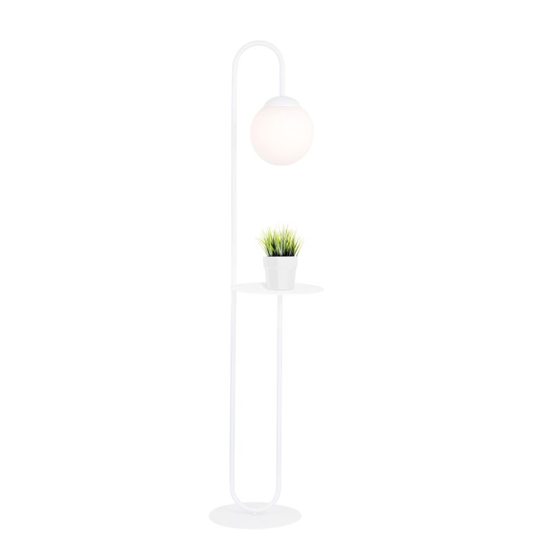 Emibig Lampada da terra bianca e tavolino con sfera di vetro bianco latte