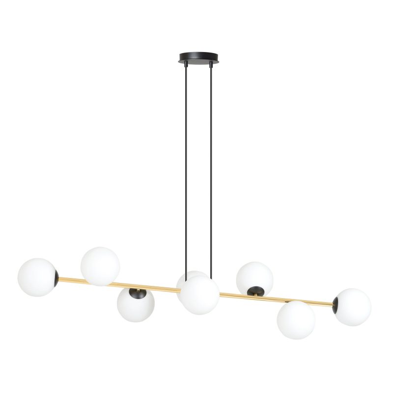 Emibig Lampada a sospensione in ottone e nero con 8 sfere di vetro bianco