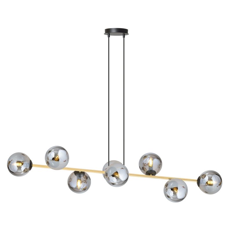 Emibig Pendellamp met 8 gefumeerde bollen messing en zwart