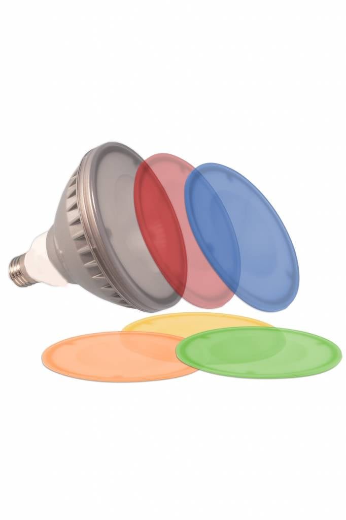 Lampada LED PAR38 18W E27 colore con cappucci colorati intercambiabili