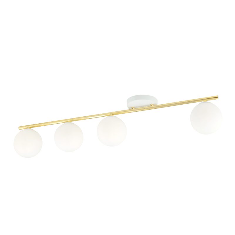 Emibig Wit en messing 4x E14 plafondlamp glazen matwitte bollen