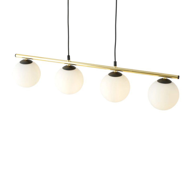 Emibig Long black and brass hanging lamp 4x E14 frosted glass bulbs