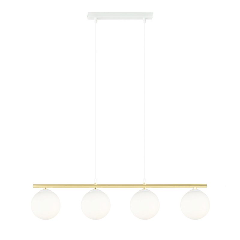 Emibig Lampada a sospensione lunga bianca e ottone 4x E14 lampadine in vetro opalino