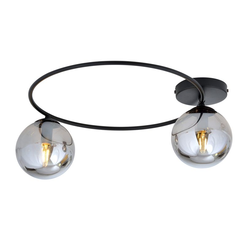 Emibig Lampada da soffitto elegante nera con lampadine in vetro fumé 2x E14