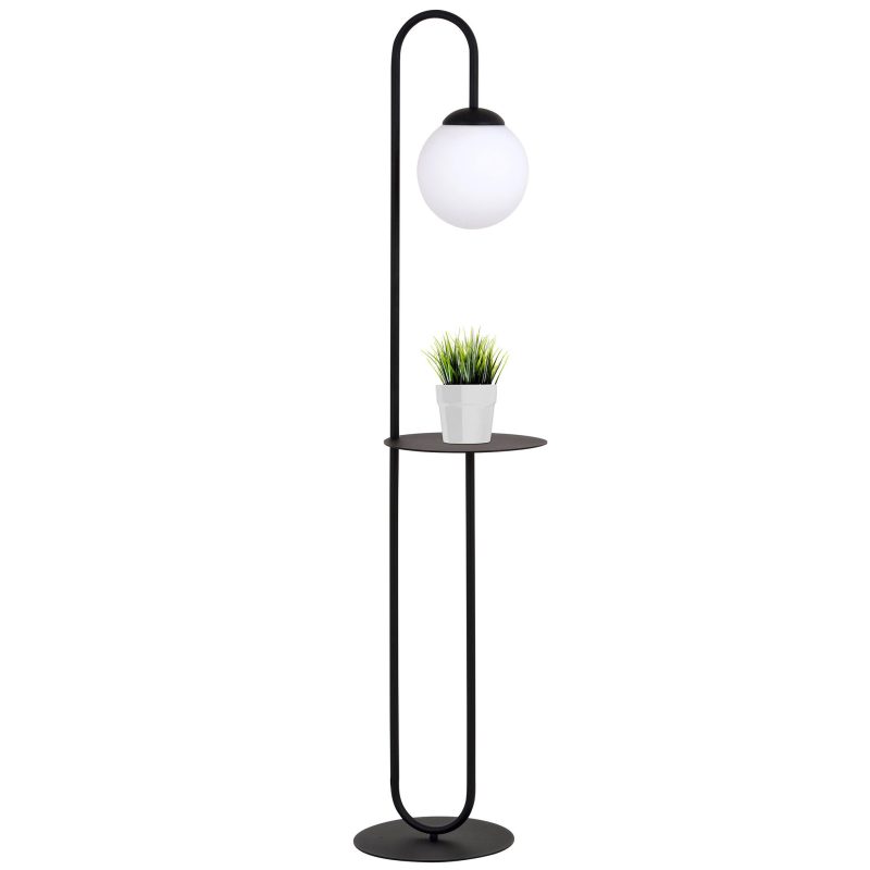 Emibig Lampada da terra nera e tavolino con sfera in vetro bianco latteo