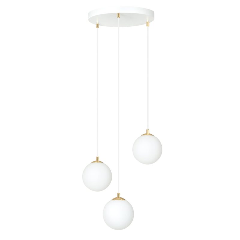 Emibig 3 bollen hanglamp wit met messing en wit glas