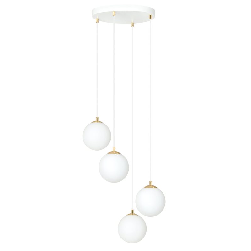Emibig 4 bollen pendellamp wit met messing en wit glas