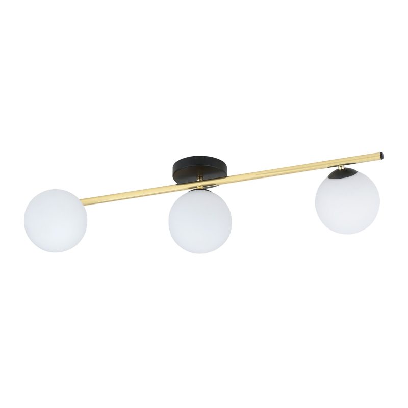 Emibig Lampada da soffitto design 3x E14 nera con bulbi in ottone e vetro satinato