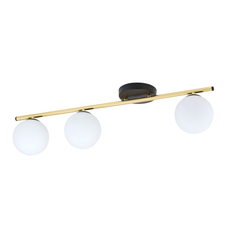 Emibig Lampada da soffitto nera e ottone 3x E14 palline di vetro bianco opaco