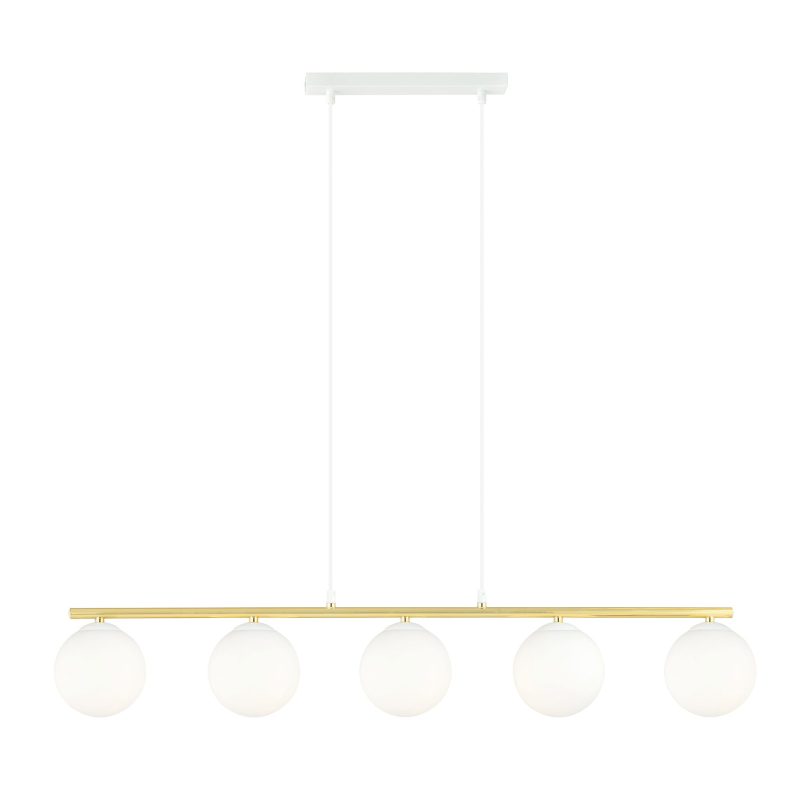 Emibig Lampada a sospensione molto lunga bianca e ottone 5x E14 lampadine in vetro opalino