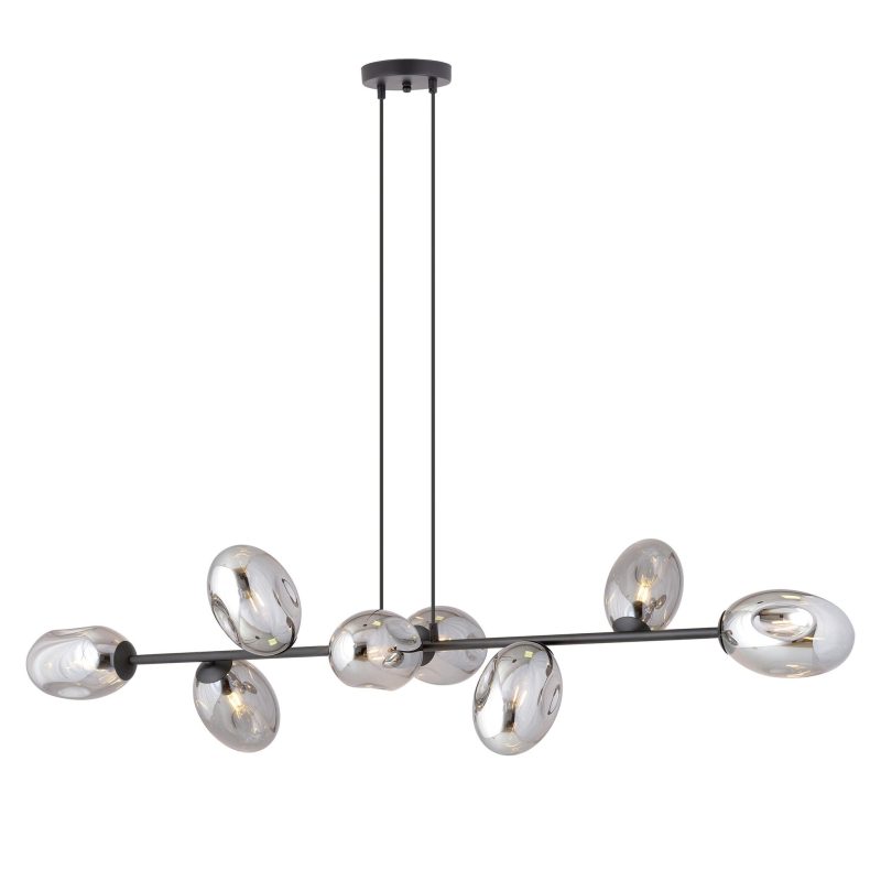 Emibig Schwarze große Designlampe mit 8 Rauchgläsern E14
