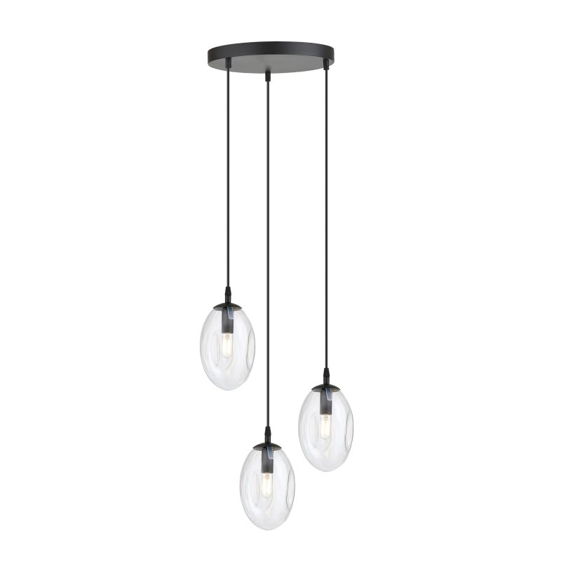 Emibig 3 luci sospensione nera con 3x E14 vetro trasparente soffiato