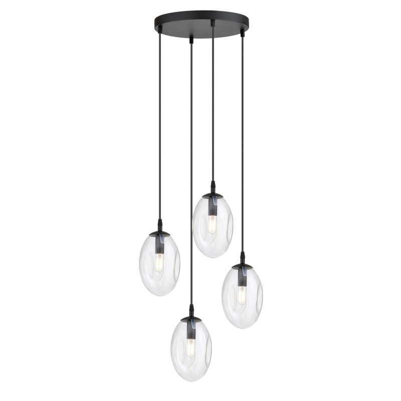 Emibig 4 luce sospensione nera con 4x E14 vetro trasparente soffiato