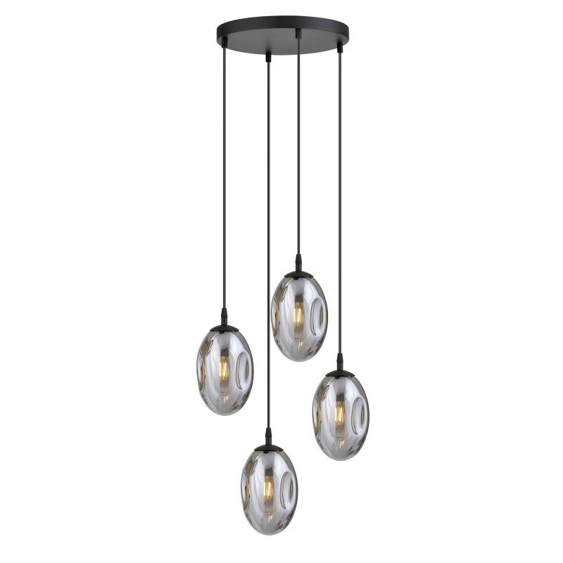 Emibig Design 4 luci sospensione nera con 4x E14 vetro fumé soffiato