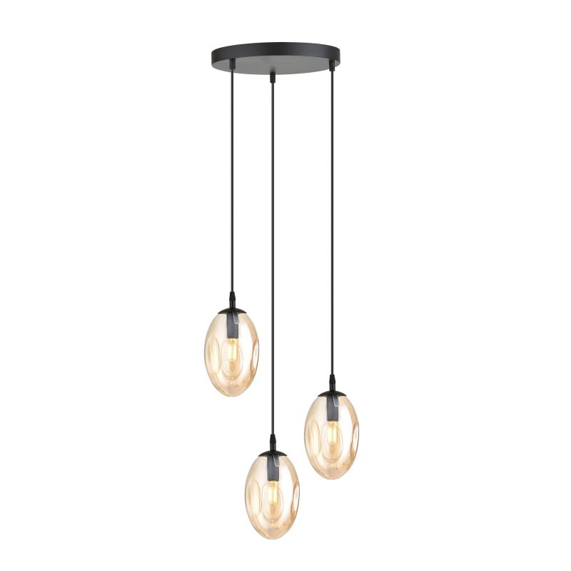 Emibig Lámpara colgante con 3 pendientes E14 negro vidrio ámbar