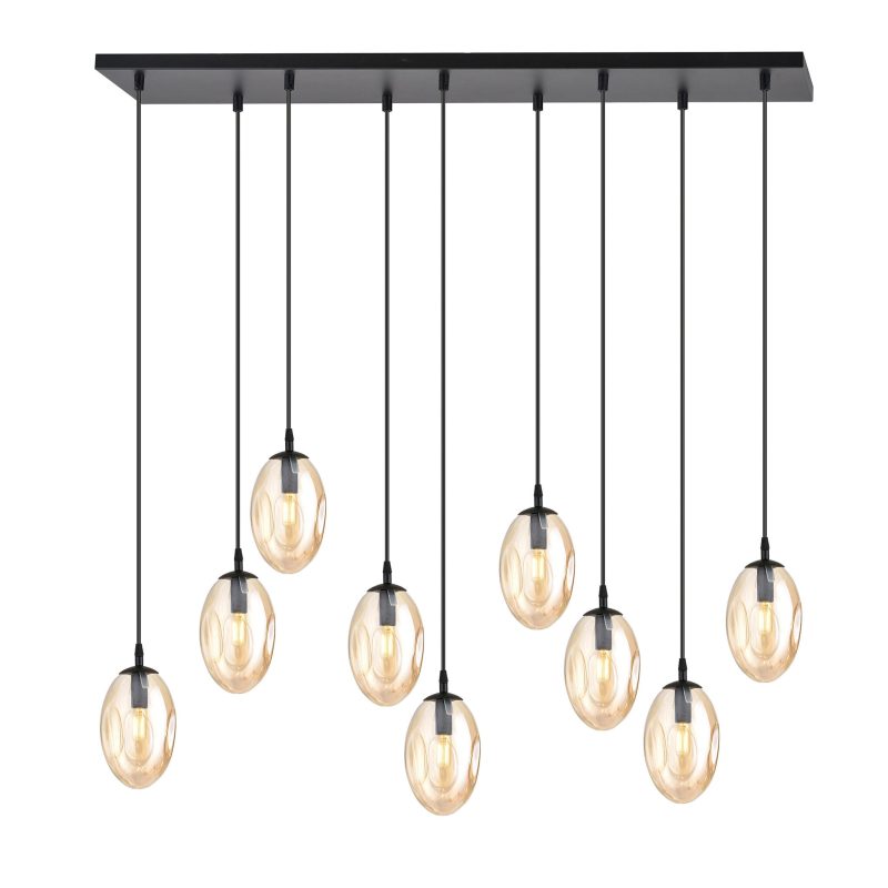 Emibig Lampada a sospensione accattivante nera con 9 pendenti in vetro ambra