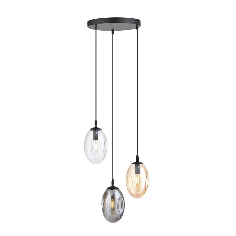 Emibig Round pendant lamp with 3 different pendants (transparent, amber and smoked)